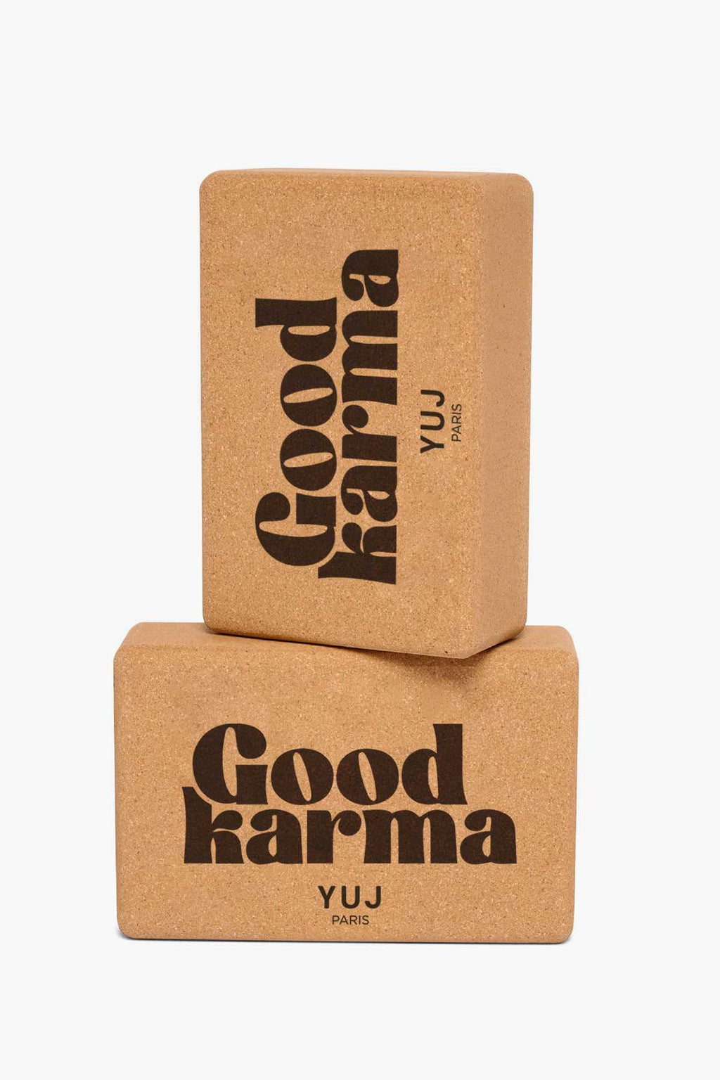 Pack de 2 Briques de yoga en liège GOOD KARMA et CHIEN TÊTE EN BAS YUJ - Maison de pleine conscience